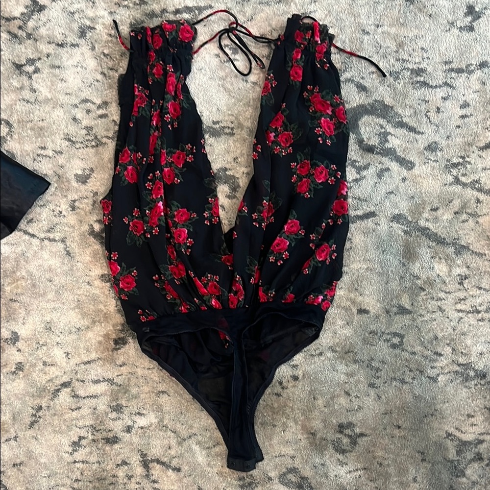 Floral Black and Red Bodysuit